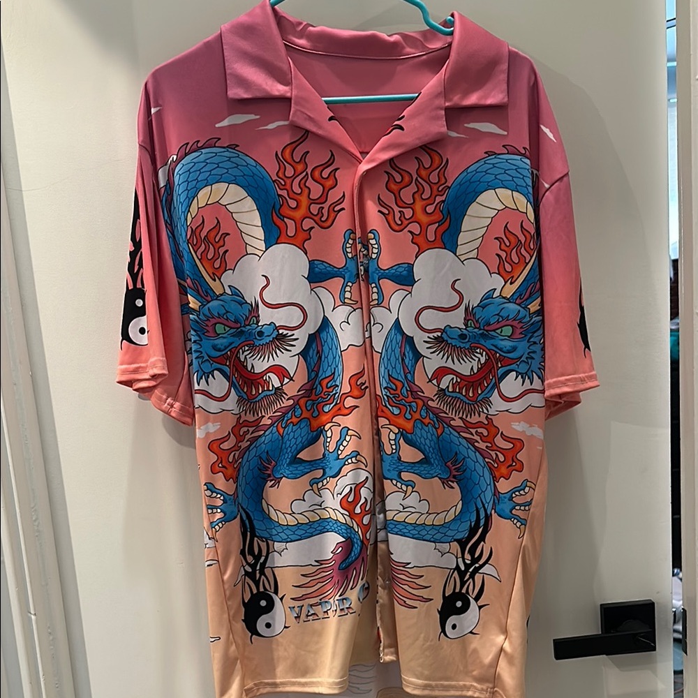 Vapor95 Breathing Fire Hawaiian Dragon Graphic Men's Shirt